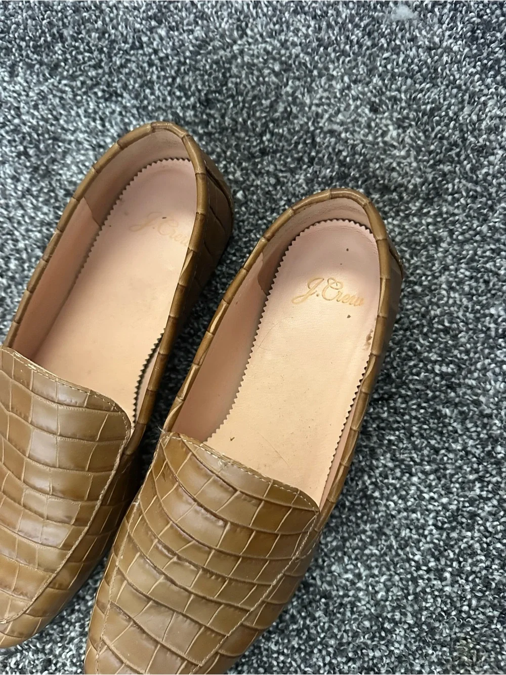 J. Crew Cognac Croc-Embossed Leather Slip-On Loafers